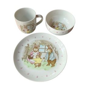 WICKS N STICKS Childrens Ceramic Dish Set Plate Bowl Cup Easter Bunny